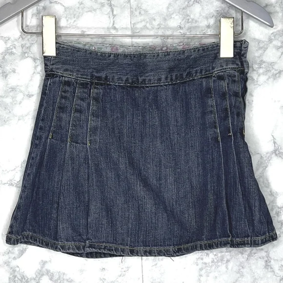Gap Kids Pleated Y2K Dark Wash Denim Skirt Adjustable Waistband Girls 10 - Picture 4 of 9